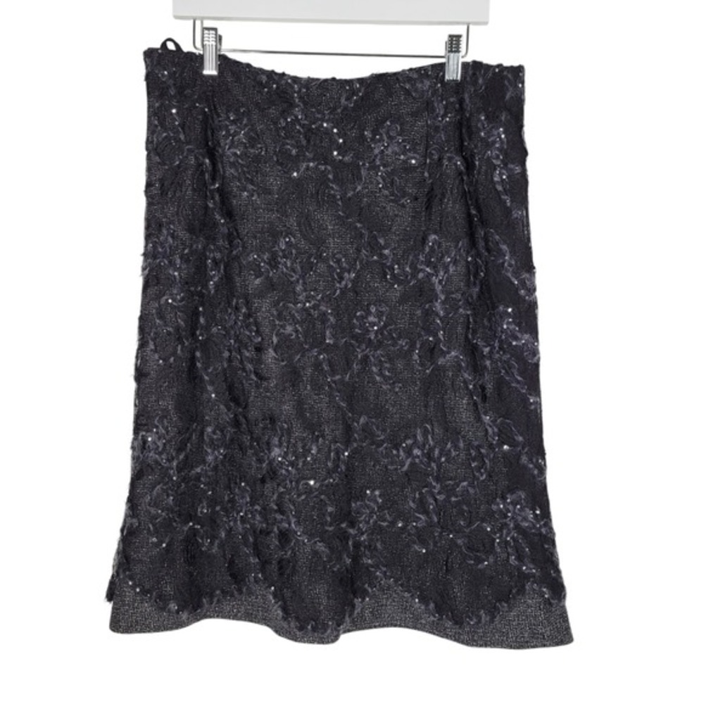 Trixi Schober Women's Midi Skirt Black Houndstooth‎ Lace Overlay Sequin XL